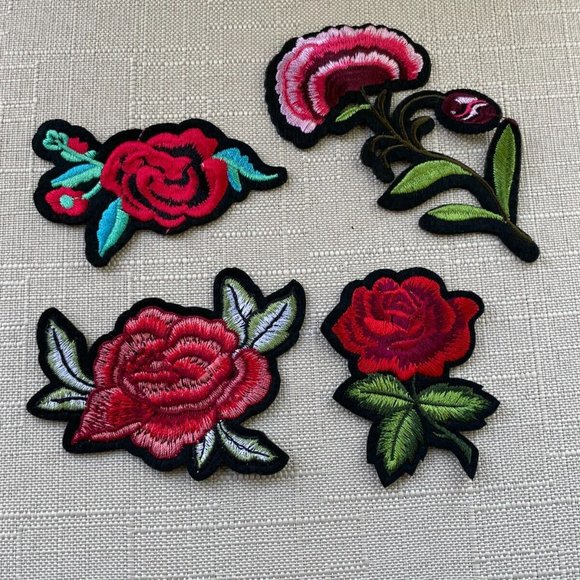 Lot of 4 Patches Embroidery Flower Iron On Patches for Jackets Jeans Craft Art - Picture 3 of 9